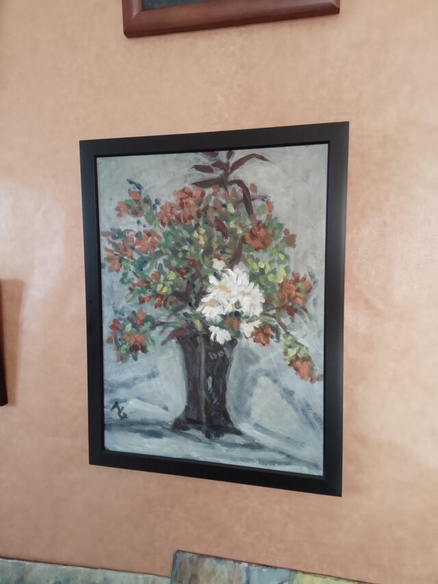 油絵。花と花瓶。フレームあり | iichi 日々の暮らしを心地よくする