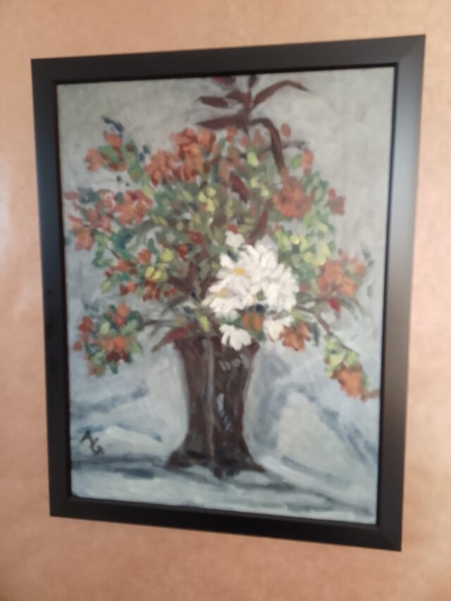 油絵。花と花瓶。フレームあり | iichi 日々の暮らしを心地よくする