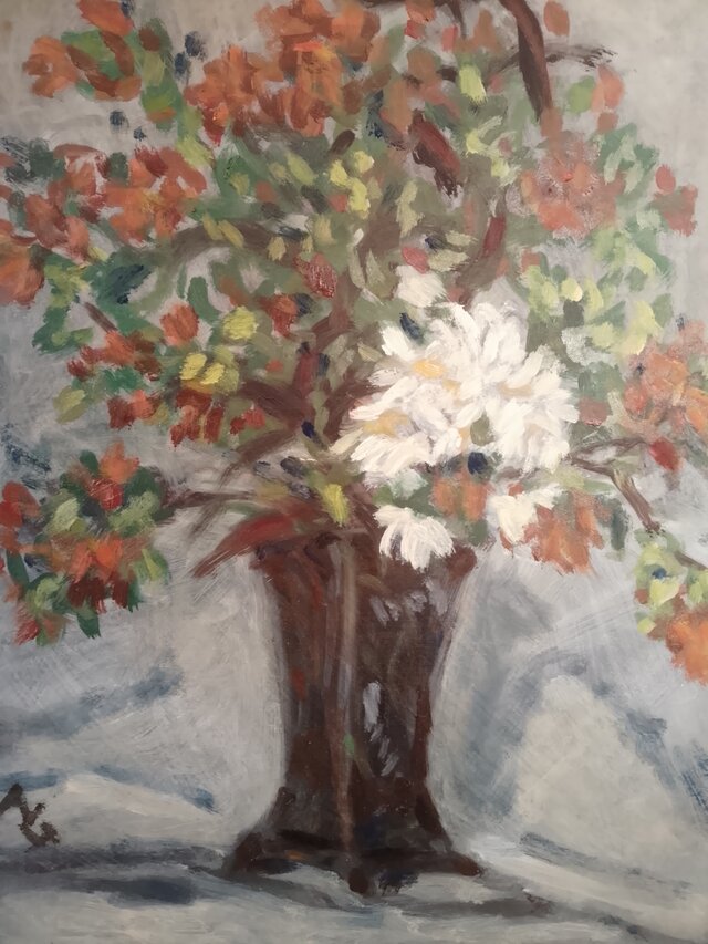 油絵。花と花瓶。フレームあり | iichi 日々の暮らしを心地よくする