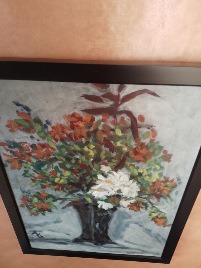 油絵。花と花瓶。フレームあり | iichi 日々の暮らしを心地よくする