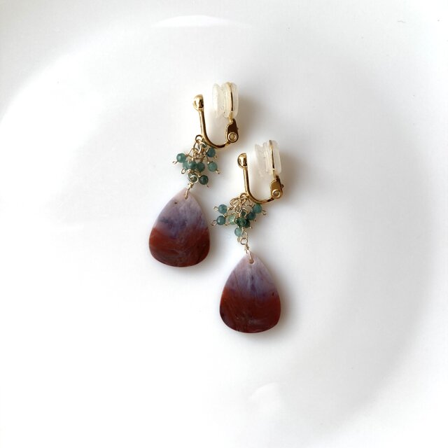 パープルアゲートとトルマリンのソフトタッチイヤリング