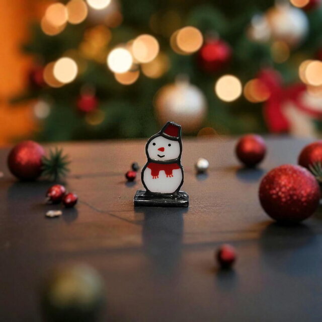 雪だるま(スノーマン）のミニオブジェ 置物 ステンドグラス