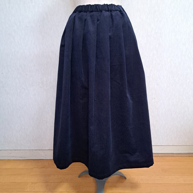 コーデュロイ　タックスカート【裏地付き】ロングスカート　ネイビー　フリー　