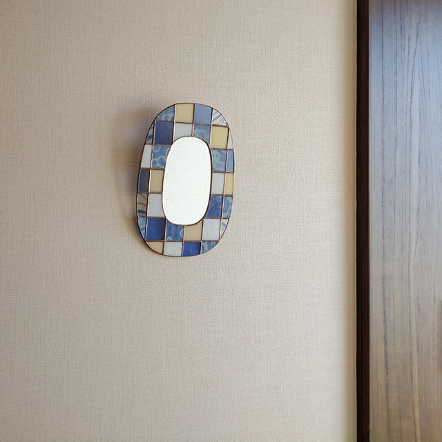 希少大型　優しい光と共に　優美なビンテージ　ステンドグラス　ディスプレ2 青のモザイク＊ステンドグラスの鏡 | iichi 日々の暮らしを心地よく