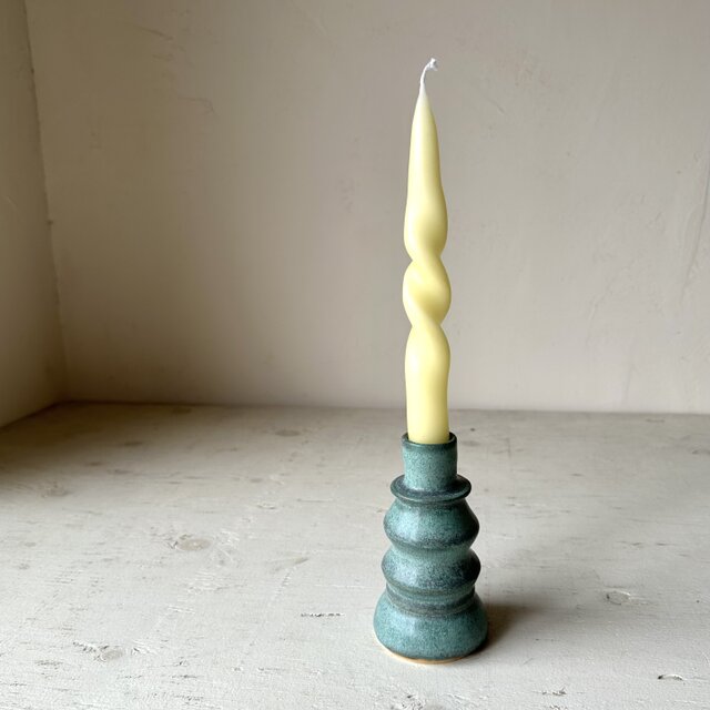 アンティークブルー釉　キャンドルスタンド(細)
