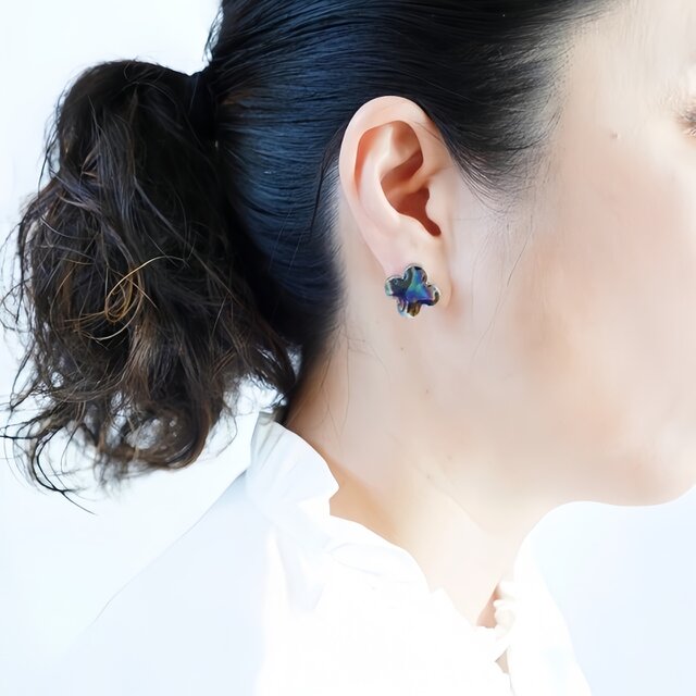 T-257 美濃焼タイルのピアス／イヤリング ブラックパールカラー【裏面