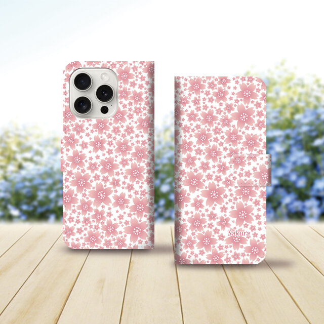 iPhoneスタンダード手帳型スマホケース （カメラ穴あり/はめ込みタイプ）【さくら柄】