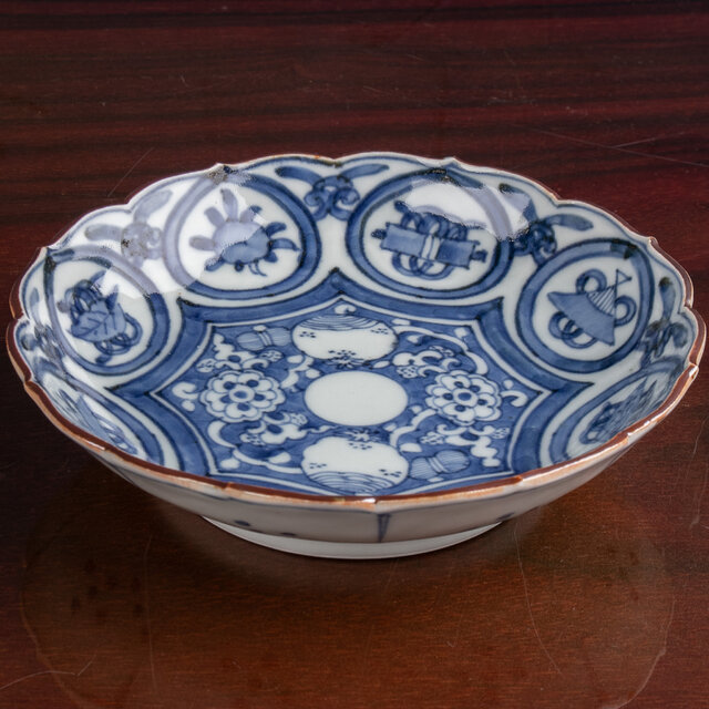 古伊万里 染付芙蓉手宝尽くし文 平鉢 江戸後期 E2211