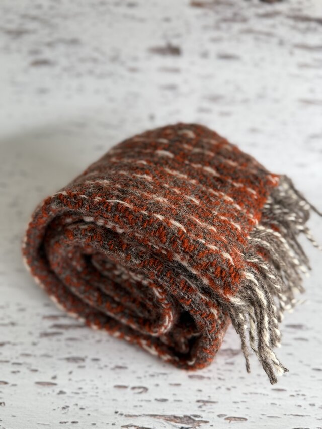 羊毛マフラー　柿色とグレー