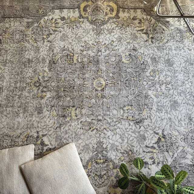 超大判レア166×277グレージュ×イエロー メダリオン トルコヴィンテージ