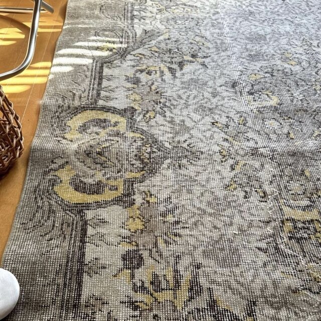 超大判レア166×277グレージュ×イエロー メダリオン トルコヴィンテージ