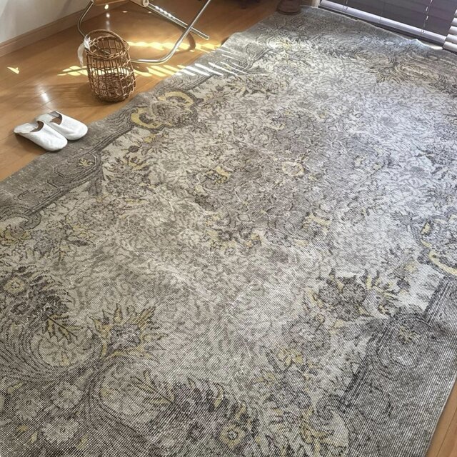 超大判153×253メダリオン　イエローオレンジ　グレイ　トルコヴィンテージラグ 超大判レア166×277グレージュ×イエロー メダリオン トルコヴィンテージ