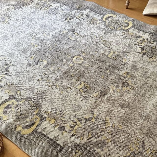 超大判レア166×277グレージュ×イエロー メダリオン トルコヴィンテージ