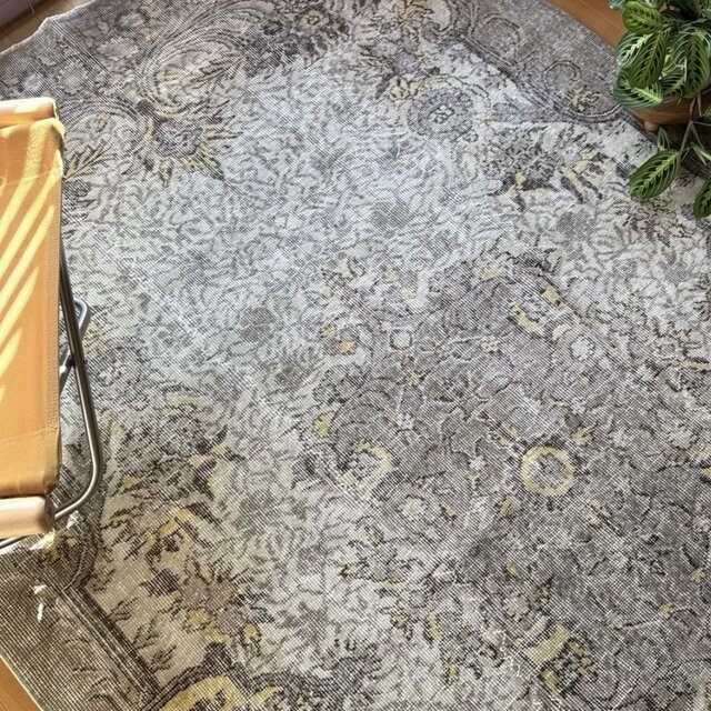 超大判レア166×277グレージュ×イエロー メダリオン トルコヴィンテージ