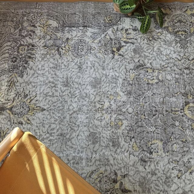 超大判レア166×277グレージュ×イエロー メダリオン トルコヴィンテージ