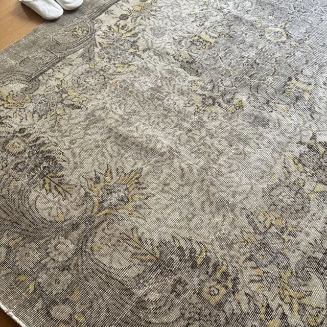 超大判レア166×277グレージュ×イエロー メダリオン トルコヴィンテージ