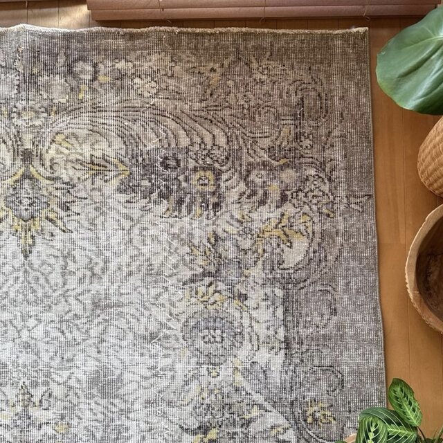 超大判レア166×277グレージュ×イエロー メダリオン トルコヴィンテージ