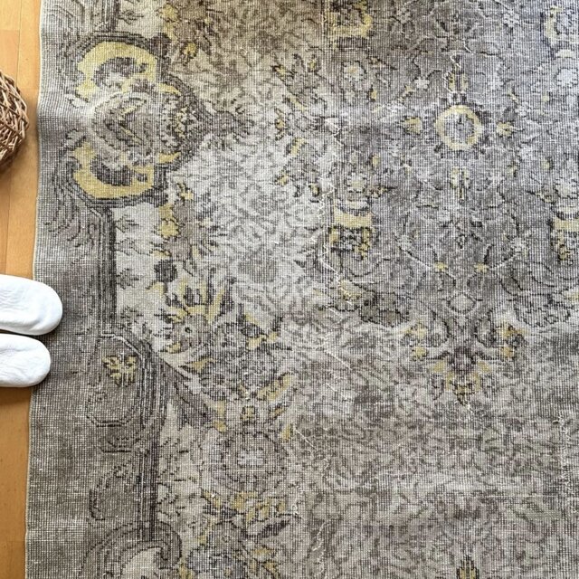 超大判レア166×277グレージュ×イエロー メダリオン トルコヴィンテージ