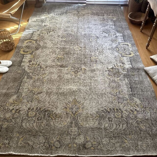 超大判レア166×277グレージュ×イエロー メダリオン トルコヴィンテージ