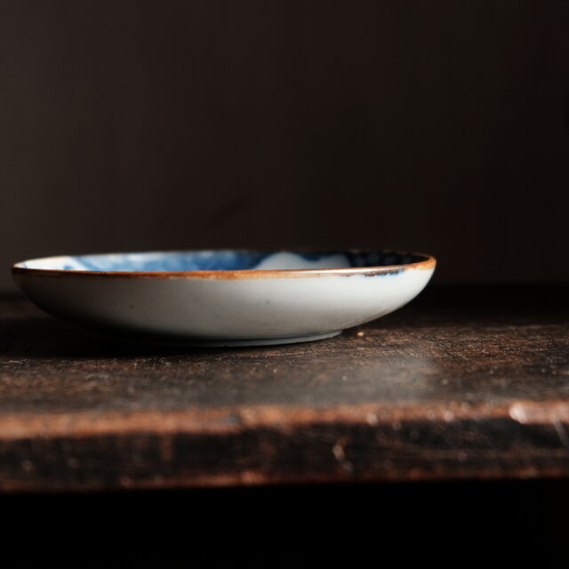 見込みに向かい蝶◇鹿と竹。時代印判中皿 骨董・antiques 古道具 丁寧