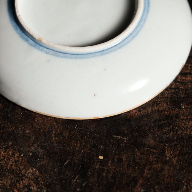 陶芸　中皿　古道具　アンティーク 見込みに向かい蝶◇鹿と竹。時代印判中皿 骨董・antiques 古道具 丁寧