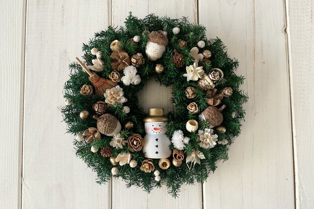 クリスマスリース☆スノーマン スノーマンのクリスマスリースmini J (17cm) | iichi 日々の暮らしを