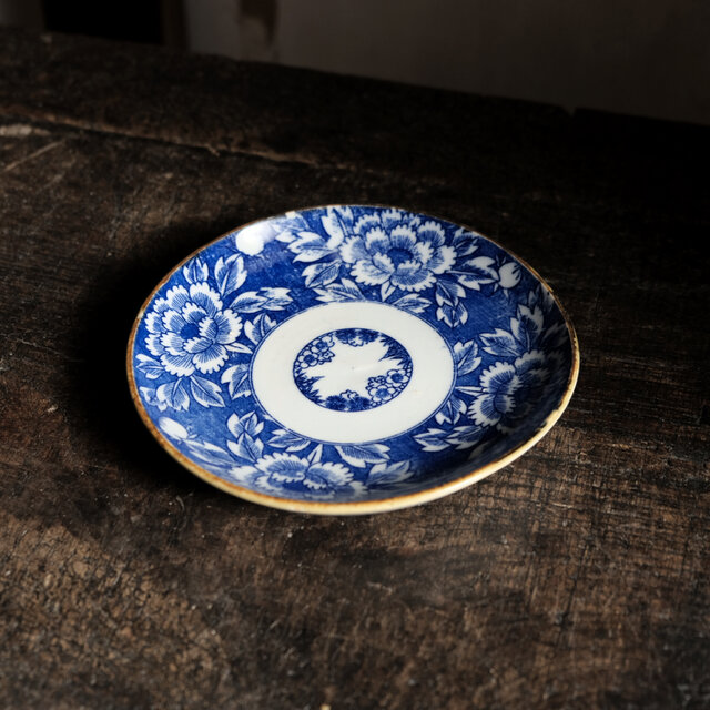 エレガントな芍薬◆時代印判中皿　骨董・antiques　古道具　丁寧な暮らしに。明治期