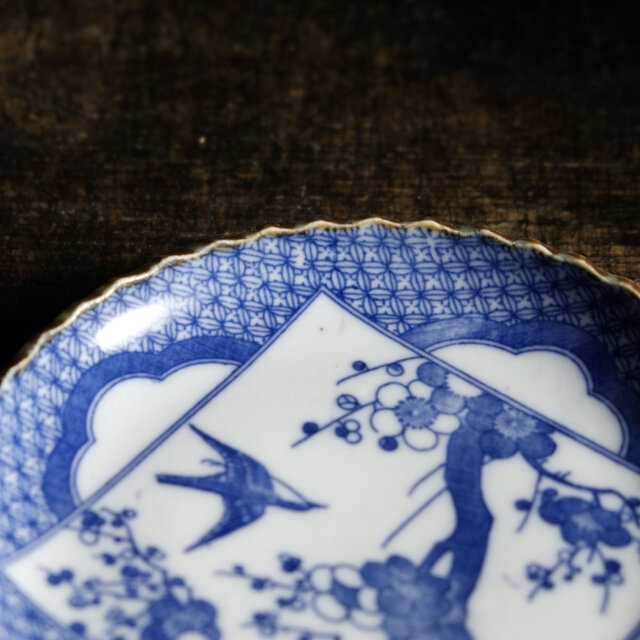 梅とメジロ◇時代印判中皿 イゲ皿 骨董・antiques 古道具 丁寧な暮らし