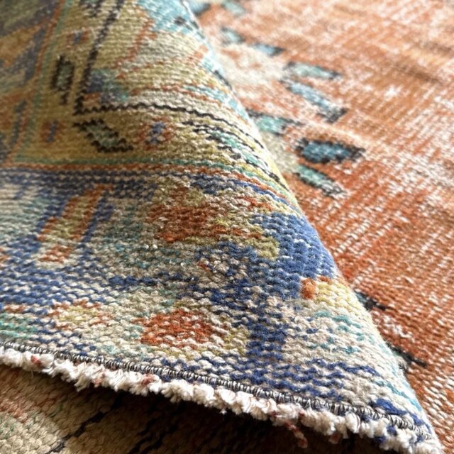 大判173×259夕焼けオレンジ×ブルー　メダリオン　トルコヴィンテージラグ 大判173×259夕焼けオレンジ×ブルー メダリオン トルコヴィンテージラグ