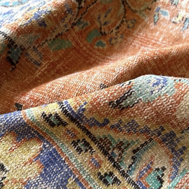 大判173×259夕焼けオレンジ×ブルー メダリオン トルコヴィンテージラグ