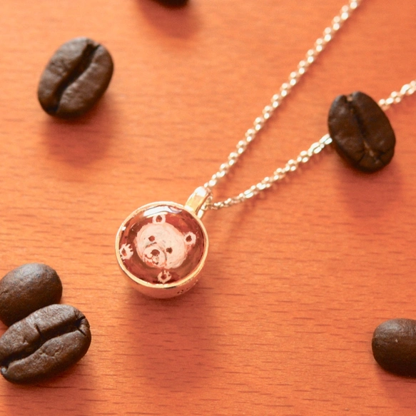【純喫茶】くまのラテアート•ネックレス【スターリングシルバー製/手描き/カップ型】