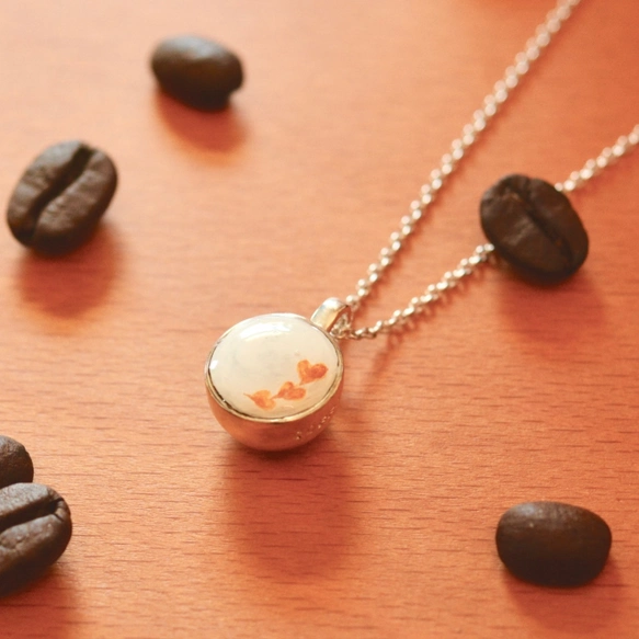 【純喫茶】ハートのカプチーノ•ネックレス【スターリングシルバー製/手描き/カップ型】