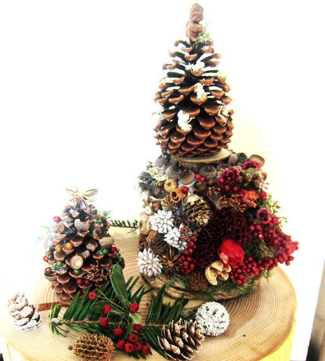 6点セット 松ぼっくりと木の実のクリスマスツリー アレンジ自由 イエス