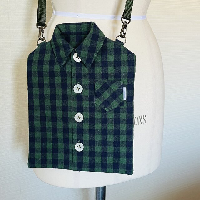 シャツサコッシュM/緑×黒チェック