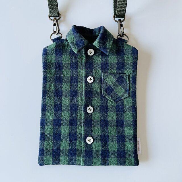 シャツサコッシュS/緑×黒チェックのコピー