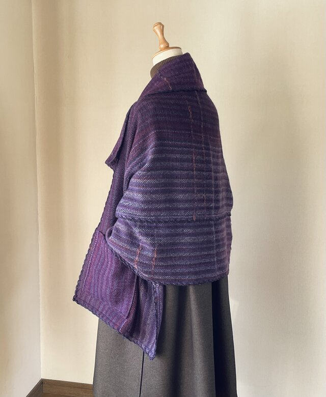 手織りの襟付きストール(パープル） | iichi 日々の暮らしを心地よく