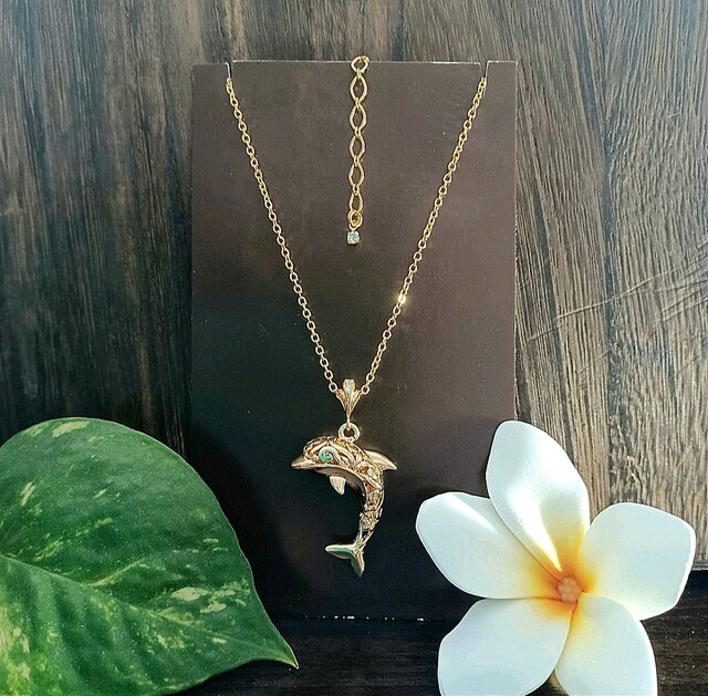 ハワイアンジュエリーデザイン❀イルカネックレス❀単品 k16gp No.1356