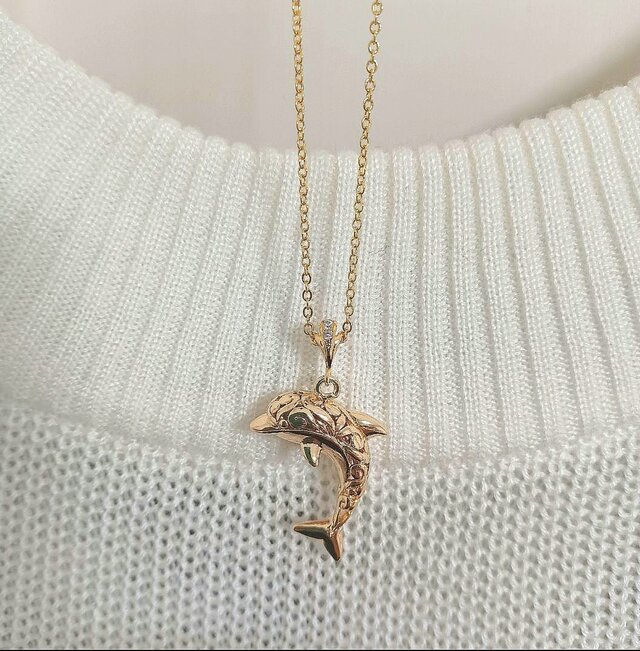 ハワイアンジュエリーデザイン❀イルカネックレス❀単品 k16gp No.1356