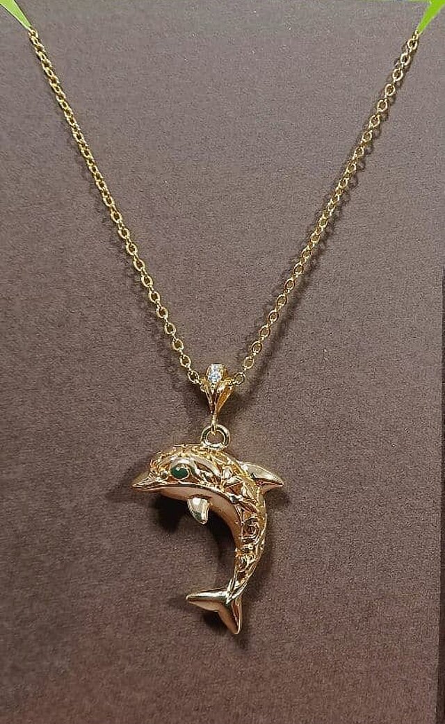 ハワイアンジュエリーデザイン❀イルカネックレス❀単品 k16gp No.1356