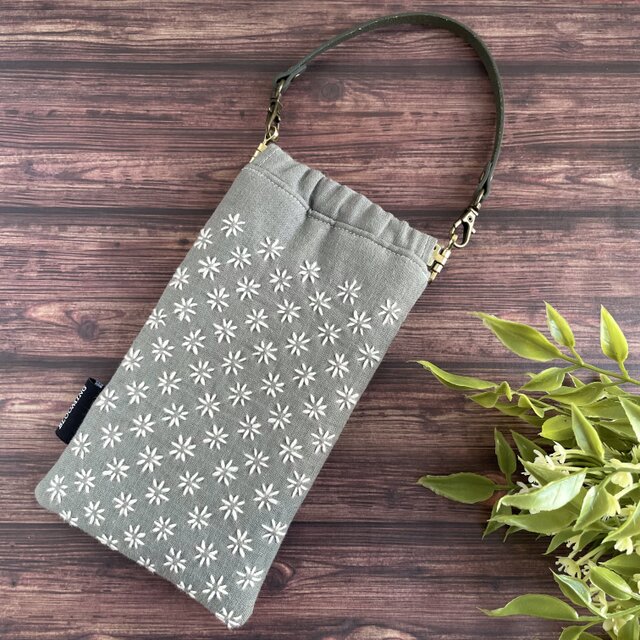 刺し子のバネ口メガネポーチ（濃いグレー）