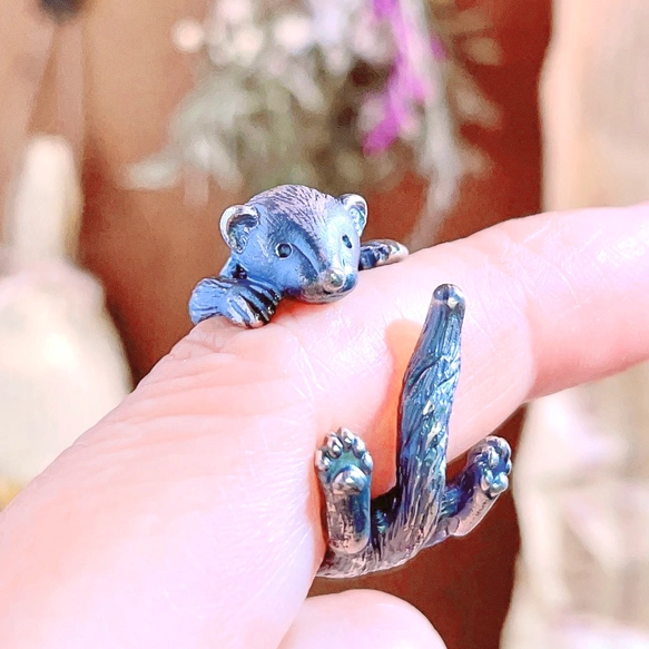 【名入れOK】いつでもいっしょ!フェレット•リング【スターリングシルバー製/動物モチーフ】