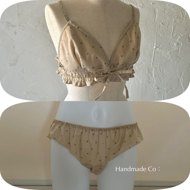 Choose！シンプルな、、ストレスフリー ブラ＆ショーツ : : beige dots