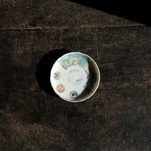 浅葱色が素敵◆花と鳥　伊万里　色絵金彩小皿　骨董/antiques 器　古美術　明治〜大正期