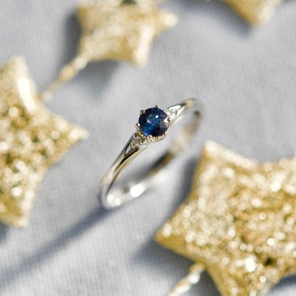 【ラッピング済】トゥインクル•リング【 K18WG製/サファイア&ダイヤモンド/ストレート型】