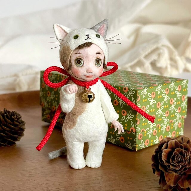 和紙人形『招き猫(三毛猫)』