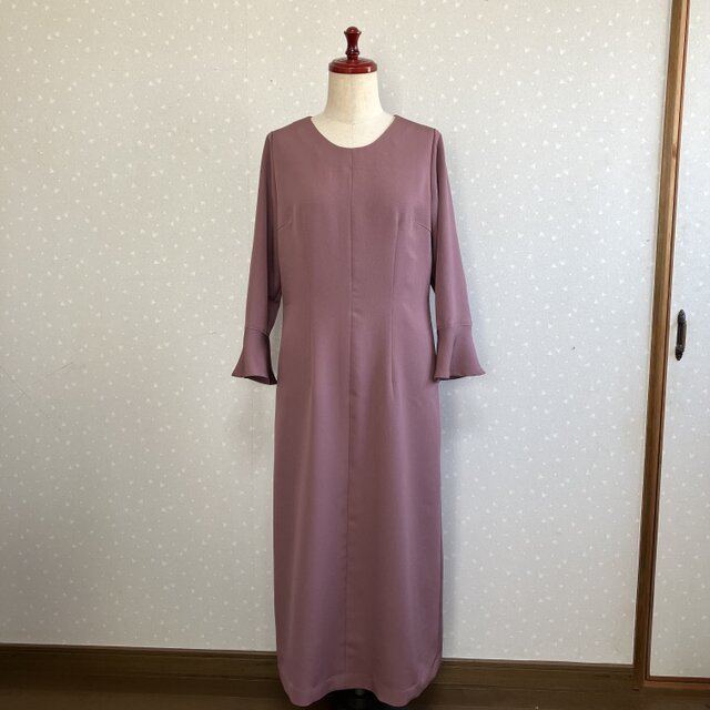 No.164 ロングワンピースM〜L11色無地ドレス着物リメイク袖口フリル