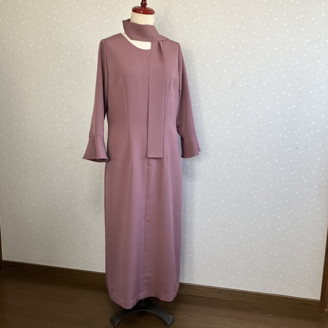 No.164 ロングワンピースM〜L11号留袖ドレス着物リメイク袖口フリル