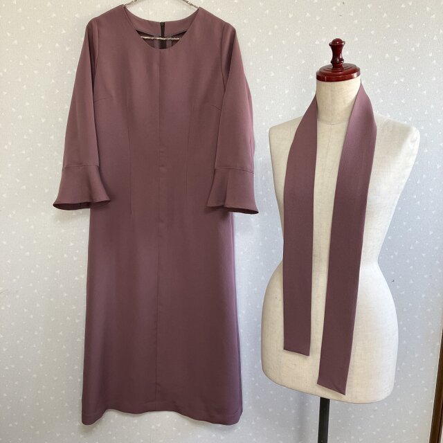 No.164 ロングワンピースM〜L11号留袖ドレス着物リメイク袖口フリル