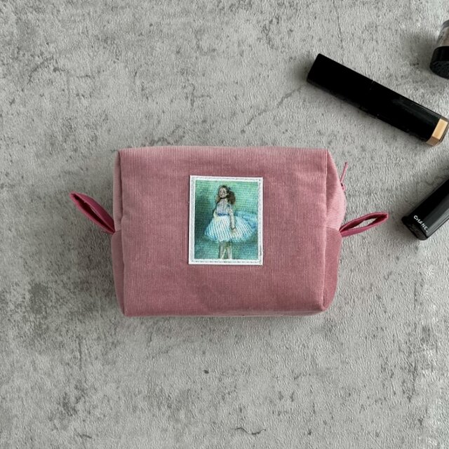 ミニミニポーチ【絵画シリーズ×コーデュロイ・ピンク】上品で大人可愛い/アートのように華やぐ上質スエードポーチ