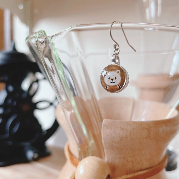 【純喫茶】くまのラテアート•ピアス（片耳）【スターリングシルバー製/手描き/カップ型】